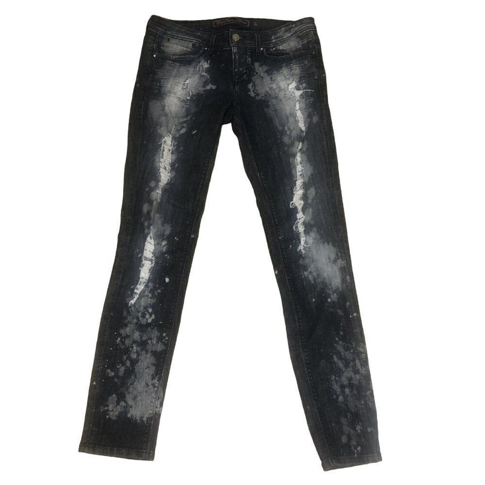 Divine Rights Of Denim Blk Charcoal Wash Distressed Skinny Jeans 28 Stretch Rock